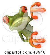 Clipart Illustration Of A Cute 3d Green Tree Frog Looking Around A White Sign by Julos #COLLC43940-0108