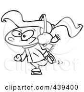Poster, Art Print Of Cartoon Black And White Outline Design Of A Happy Ice Skating Girl
