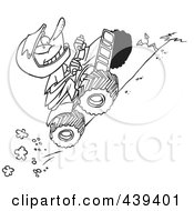 Cartoon Black And White Outline Design Of A Boy Riding An Atv Uphill