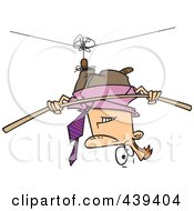 Cartoon Businessman Suspended Upside Down From A Tight Rope