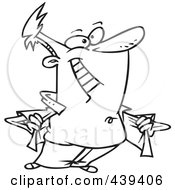 Royalty Free RF Clip Art Illustration Of A Cartoon Black And White Outline Design Of A Man Baring His Chest