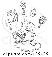Poster, Art Print Of Cartoon Black And White Outline Design Of A Girl In Heaven With Ice Cream
