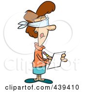 Royalty Free RF Clip Art Illustration Of A Cartoon Blindfolded Woman Taking Impartial Notes by toonaday