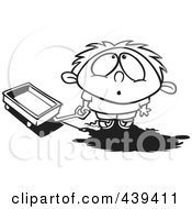 Poster, Art Print Of Cartoon Black And White Outline Design Of A Boy With A Wagon Looking Up In Awe