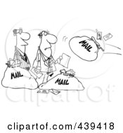 Poster, Art Print Of Cartoon Black And White Outline Design Of Businessmen And Incoming Mail