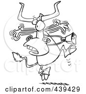 Royalty Free RF Clip Art Illustration Of A Cartoon Black And White Outline Design Of An Alarmed Bull by toonaday