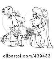 Poster, Art Print Of Cartoon Black And White Outline Design Of A Groom Allergic To His Brides Bouquet