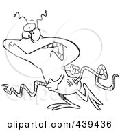 Royalty Free RF Clip Art Illustration Of A Cartoon Black And White Outline Design Of A Walking Alien