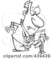 Cartoon Black And White Outline Design Of A Businessman In A Sticky Situation