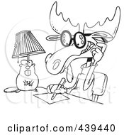 Poster, Art Print Of Cartoon Black And White Outline Design Of A Moose Writing An Anonymous Letter