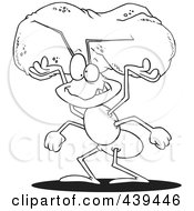 Poster, Art Print Of Cartoon Black And White Outline Design Of A Worker Ant Carrying A Crumb