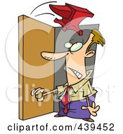 Cartoon Anvil Falling On A Businessman In A Doorway