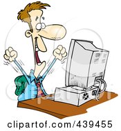 Poster, Art Print Of Cartoon Happy Businessman Working On A Computer