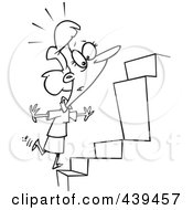Poster, Art Print Of Cartoon Black And White Outline Design Of A Businesswoman Noticing An Inconsistency In Steps