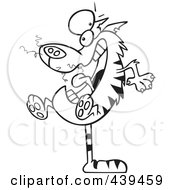 Poster, Art Print Of Cartoon Black And White Outline Design Of A Mad Cat Balanced On His Tail