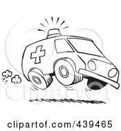 Poster, Art Print Of Cartoon Black And White Outline Design Of A Speeding Ambulance