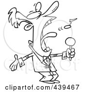 Royalty Free RF Clip Art Illustration Of A Cartoon Black And White Outline Design Of A Man Belting Out The National Anthem