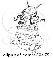 Poster, Art Print Of Cartoon Black And White Outline Design Of A Boy Alien On A Planet