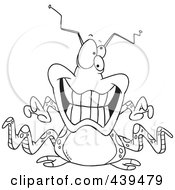 Royalty Free RF Clip Art Illustration Of A Cartoon Black And White Outline Design Of A Grinning Alien