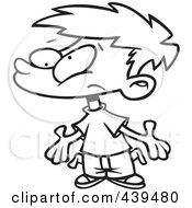 Royalty Free RF Clip Art Illustration Of A Cartoon Black And White Outline Design Of A Broke Boy Asking For Allowance by toonaday