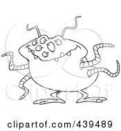 Royalty Free RF Clip Art Illustration Of A Cartoon Black And White Outline Design Of A Menacing Alien