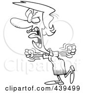 Royalty Free RF Clip Art Illustration Of A Cartoon Black And White Outline Design Of A Furious Businesswoman Stomping And Screaming