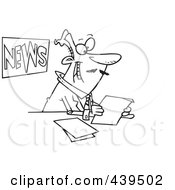 Cartoon Black And White Outline Design Of A News Anchorman Reading