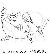 Poster, Art Print Of Cartoon Black And White Outline Design Of A Mad Fish