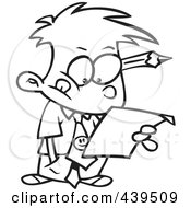 Poster, Art Print Of Cartoon Black And White Outline Design Of A Business Boy Analyzing A Document