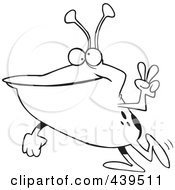 Royalty Free RF Clip Art Illustration Of A Cartoon Black And White Outline Design Of A Peaceful Alien by toonaday