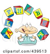 Poster, Art Print Of Cartoon Baby Playing With Alphabet Blocks