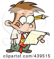 Poster, Art Print Of Cartoon Business Boy Analyzing A Document