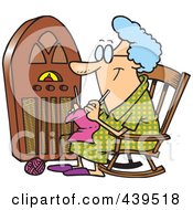 Cartoon Granny Knitting By A Radio