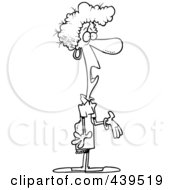 Poster, Art Print Of Cartoon Black And White Outline Design Of A Businesswoman Waiting For Information