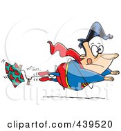 Poster, Art Print Of Cartoon Super Hero Losing Altitude And Caught In A Clothes Line