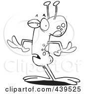 Royalty Free RF Clip Art Illustration Of A Cartoon Black And White Outline Design Of A Strange Alien by toonaday