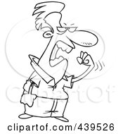 Poster, Art Print Of Cartoon Black And White Outline Design Of A Pissed Man Waving A Fist