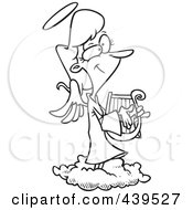 Royalty Free RF Clip Art Illustration Of A Cartoon Black And White Outline Design Of A Female Angel Playing A Lyre
