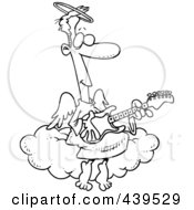 Poster, Art Print Of Cartoon Black And White Outline Design Of An Angel Man Playing A Guitar