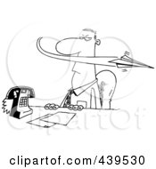 Poster, Art Print Of Cartoon Black And White Outline Design Of A Paper Plane Annoying A Businessman