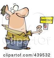 Cartoon Man Pushing An Assistance Button