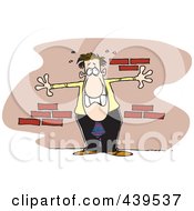 Royalty Free RF Clip Art Illustration Of A Cartoon Anxious Businessman Up Against A Wall by toonaday