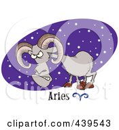 Royalty Free RF Clip Art Illustration Of A Cartoon Aries Ram Over A Purple Starry Oval