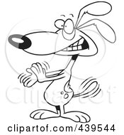 Poster, Art Print Of Cartoon Black And White Outline Design Of A Clapping Dog