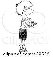 Cartoon Black And White Outline Design Of A Pleased Businesswoman Clapping