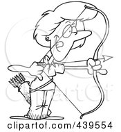 Royalty Free RF Clip Art Illustration Of A Cartoon Black And White Outline Design Of A Female Archer Aiming by toonaday