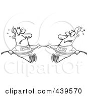 Royalty Free RF Clip Art Illustration Of A Cartoon Black And White Outline Design Of Army And Navy Men Playing Tug Of War