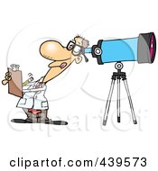 Royalty Free RF Clip Art Illustration Of A Cartoon Astronomer Taking Notes And Peeking Through A Telescope by toonaday