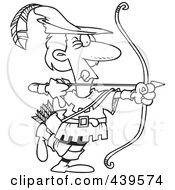 Poster, Art Print Of Cartoon Black And White Outline Design Of Robin Hood Aiming