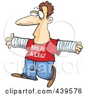 Cartoon Accident Prone Man Wearing A Break A Leg Shirt